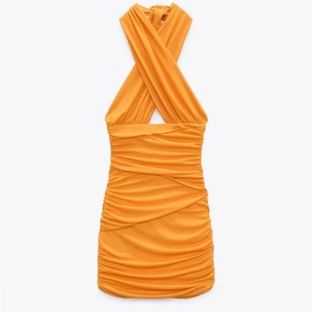 Zara Ruched Halter Mini Dress